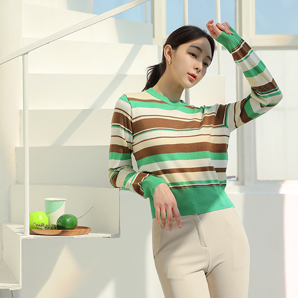 Soft Color Stripe Round Knit