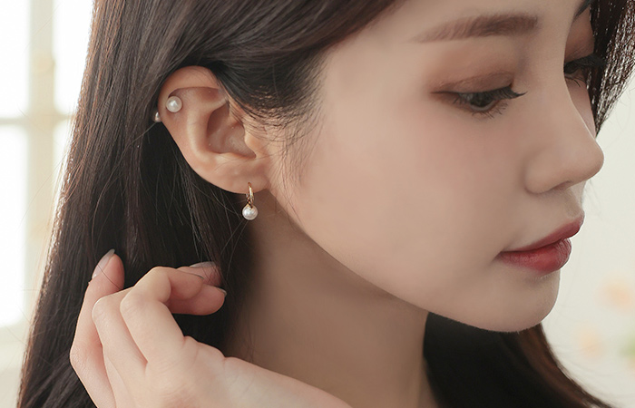 Slim Ring Pearl One touch Earring