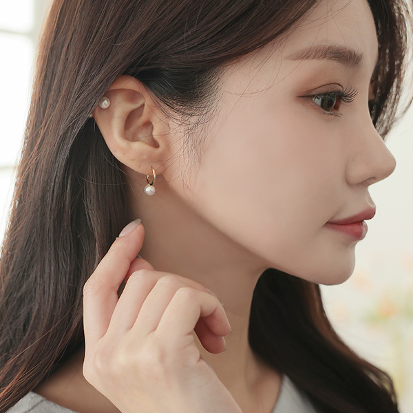 Slim Ring Pearl One touch Earring