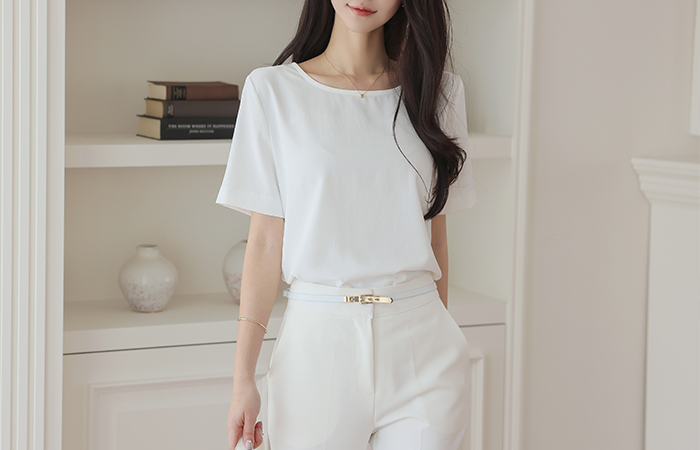 Basic Raund neck Short-sleeve Blouse