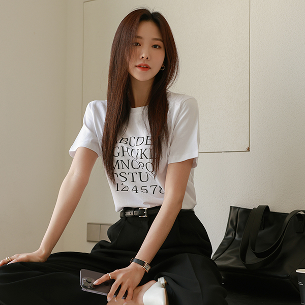 Alphabet Lettering Point Cotton Short-sleeve T-shirt