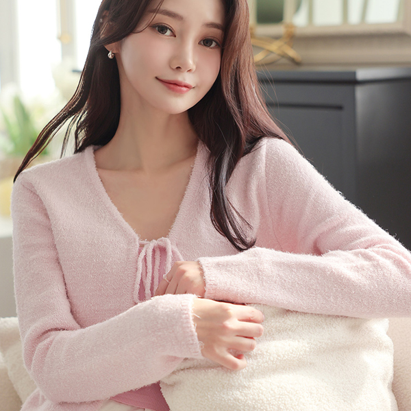 Bouclé Pastel Ribbon Knit Wool Cardigan