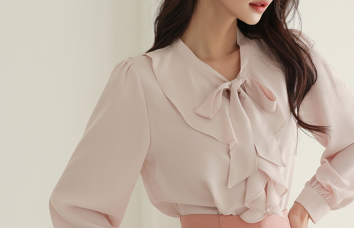 sweet Cascading Ruffle Tie Blouse