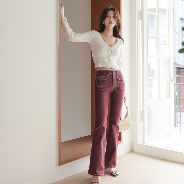 Two-Pocket Stitch Hidden Banding Boot-Cut Pants