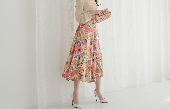 Touch Flower Back Banding Long Skirt