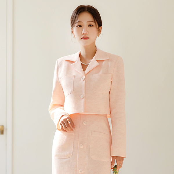 Pure Color Linen Tweed Set-up Crop Jacket