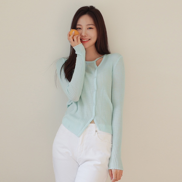 Neck-Line Point Pure Color Cardigan Knit