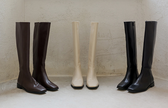 [Models wear46st]Basic Slim Square Long Boots