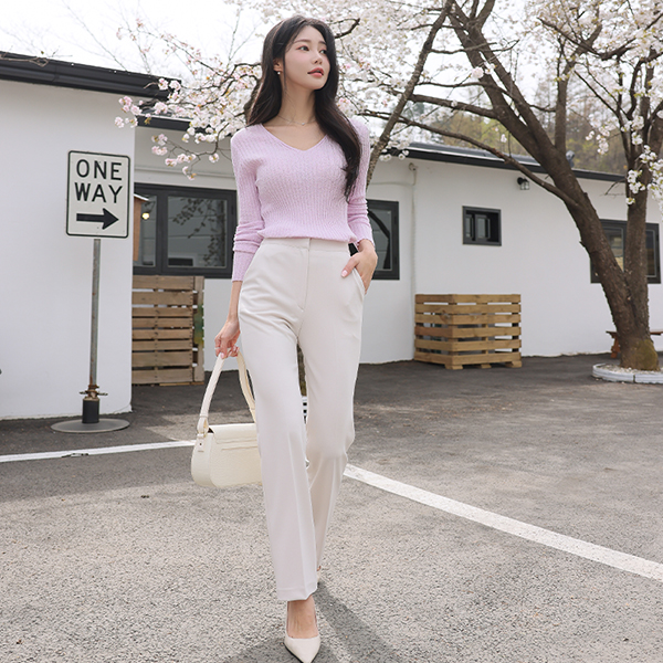 Stretchy-Waist Tight Slim Fit Slacks