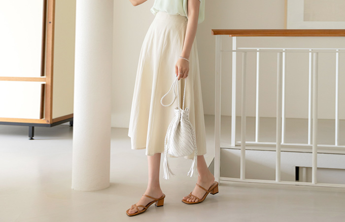 Pastel Color A-line Back Banding Long Cotton Skirt