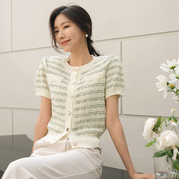 Coco Jewel Button mix Tweed Knit Cardigan