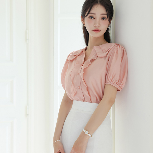 layered Collar Shining Ruffle Line Blouse