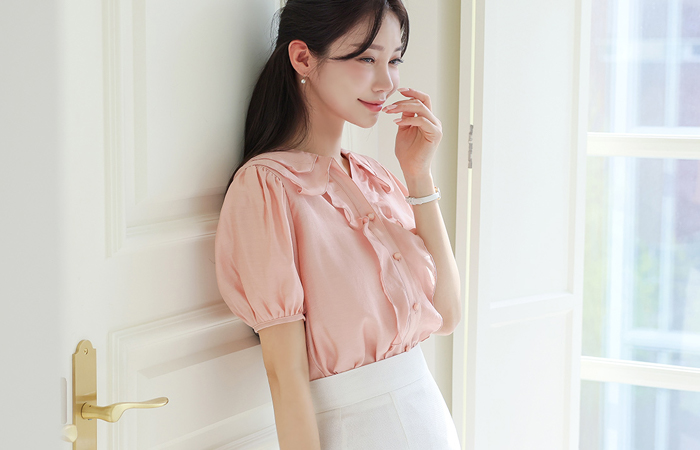 layered Collar Shining Ruffle Line Blouse