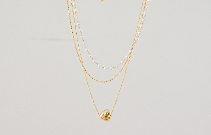 heart Gold layered Pearl Necklace