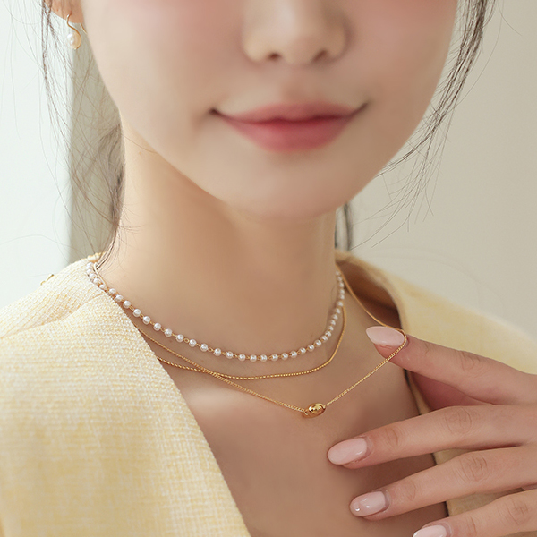 heart Gold layered Pearl Necklace