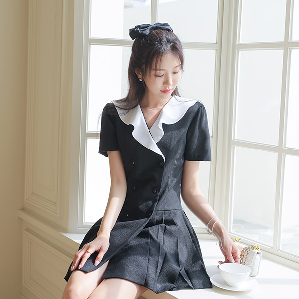 Romantic Ruffle Collar Pleats Summer Tweed Dress