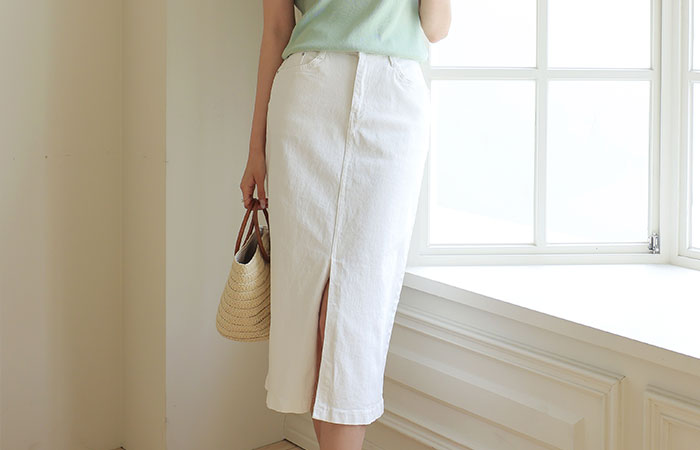 minimal Front Slit Daily Cotton Skirt