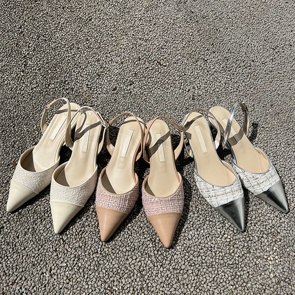 Tweed Point Stiletto Sling Backs Heels