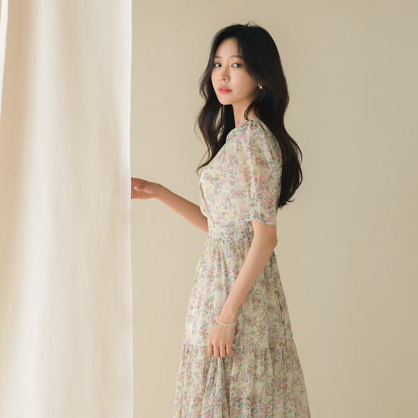 Floral Patterns slender Chiffon Long Dress