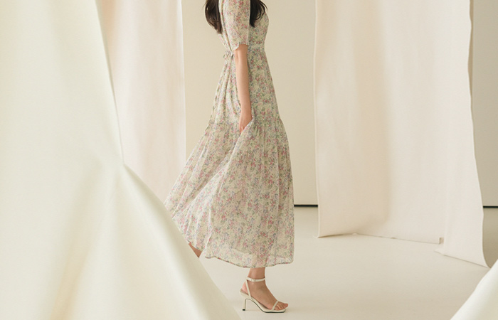 Floral Patterns slender Chiffon Long Dress