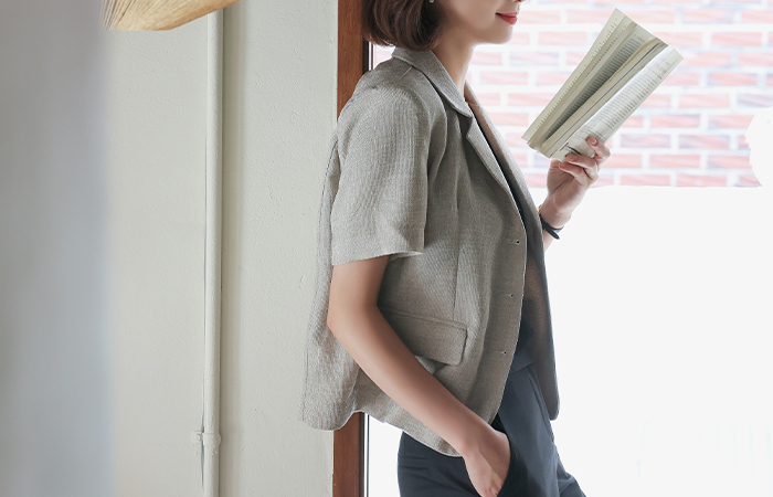 Linen ODE Three Button Crop Jacket