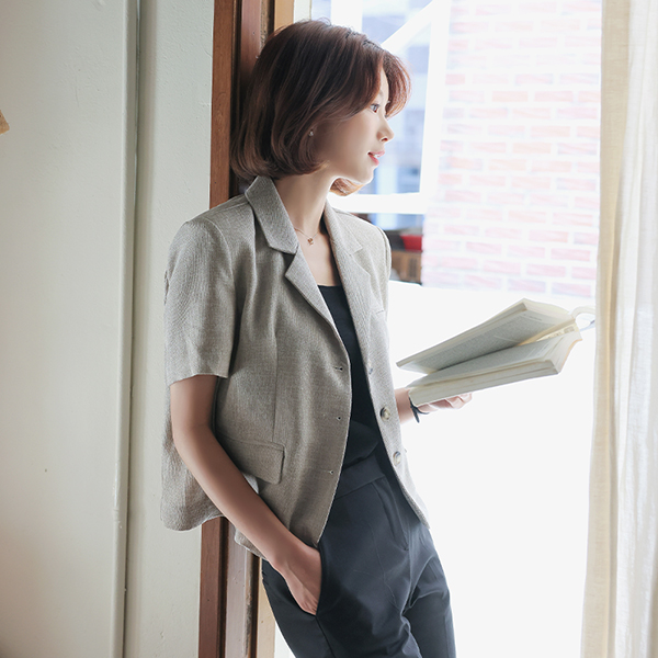 Linen ODE Three Button Crop Jacket