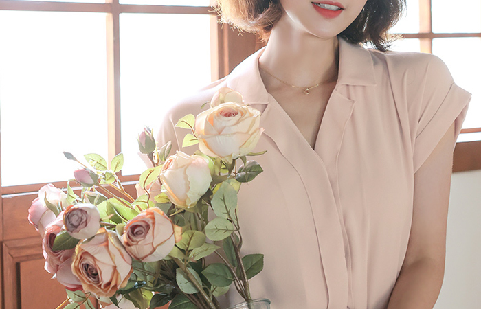 Roll-up Cap-Sleeves Hidden Button Blouse