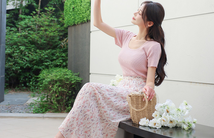Romantic Chiffon Flower Long Flared Skirt