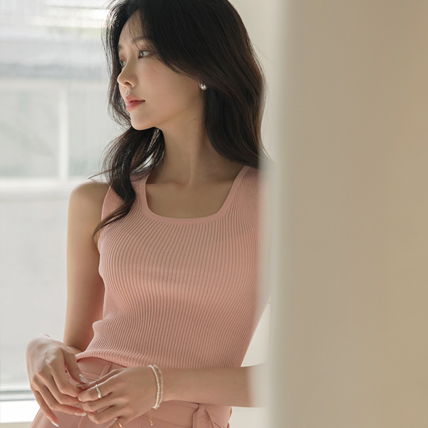 엔딩 Square Neck 잔골지 Sleeveless shirts Knit