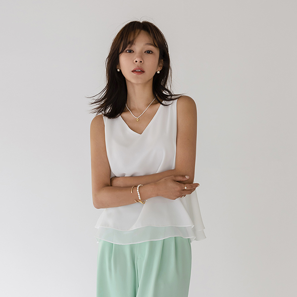 루디아 Double Fabric V-neck Chiffon Sleeveless shirts Blouse