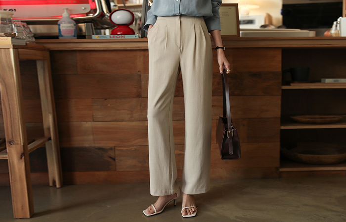 Soft Wide Linen The Back Banding Slacks