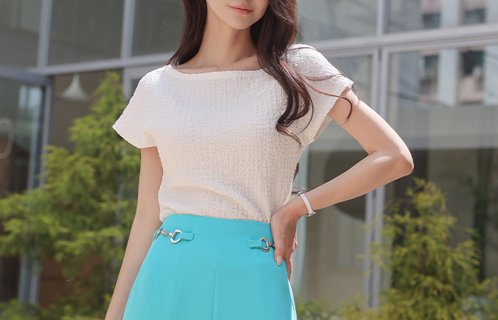 Wrinkle Boat Neck Cap-Sleeves T-shirt