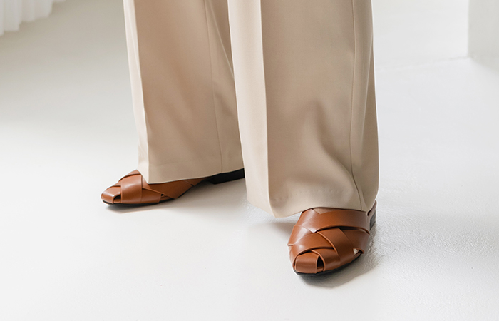 unique Herringbone Cowhide Mule Slippers