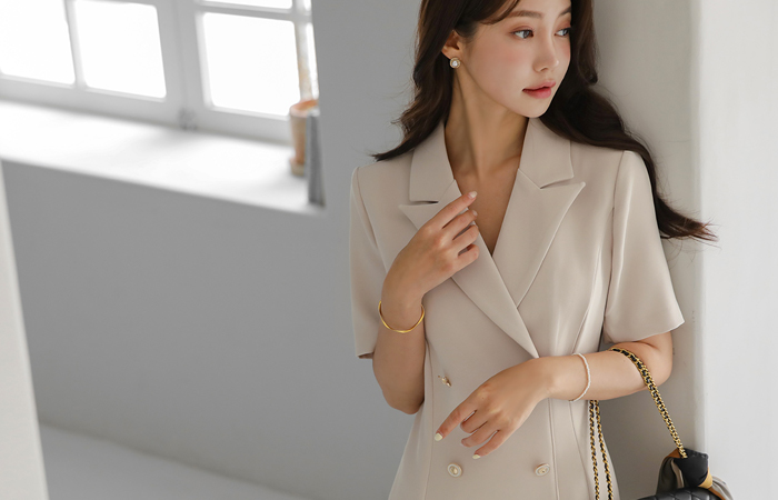 Formal Wrap-Collar Cutting Slit Span Dress(summer)