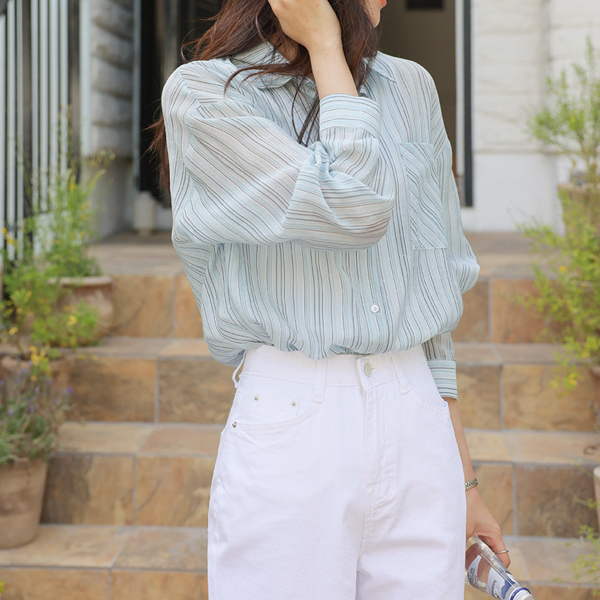 See-through Bag Button Point Patterns Shirt