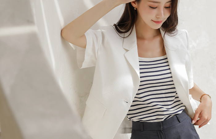 Basic Linen Two button Short-sleeve Jacket