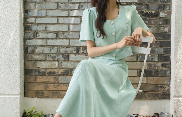 프린스 Flower Button Tweed Set-up Blouse Jacket