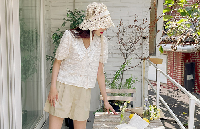 Kyurot pintuck Macaron Color Back Banding Harp Pants