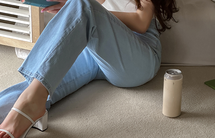 Light-Blue Line Boot-Cut Denim Pants