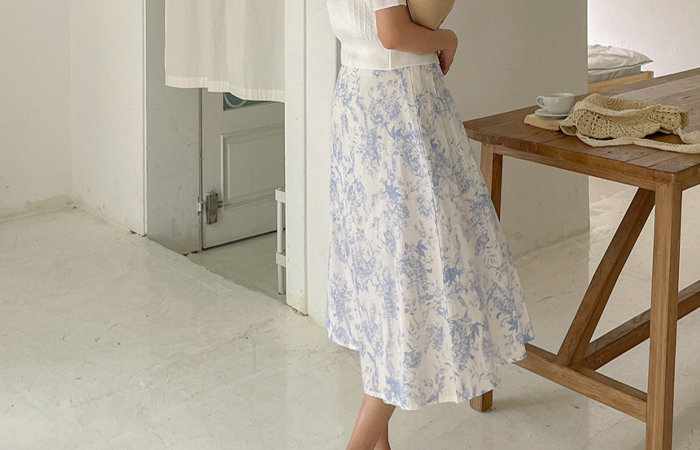 Two-way Pleats Watercolor Long Skirt