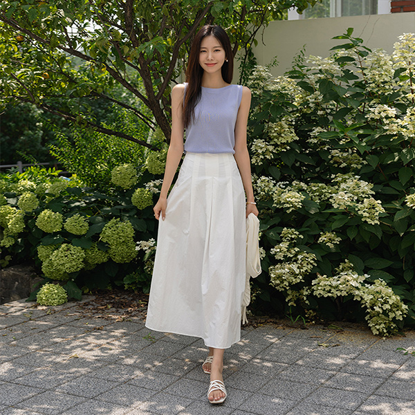 Rustlingly Pintuck Pleats Long A-line Skirt