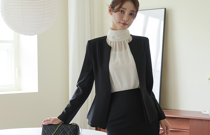 Demian Double Peplum Rounding No-collar Jacket Ⅲ