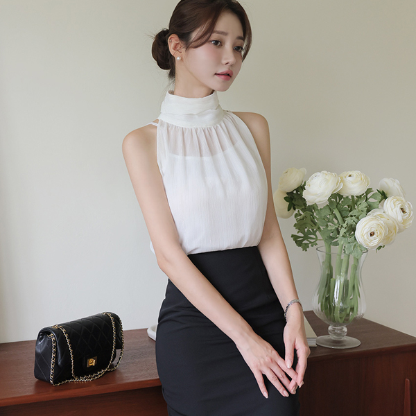 Silver Lining See-through Holter Sleeveless shirts Blouse