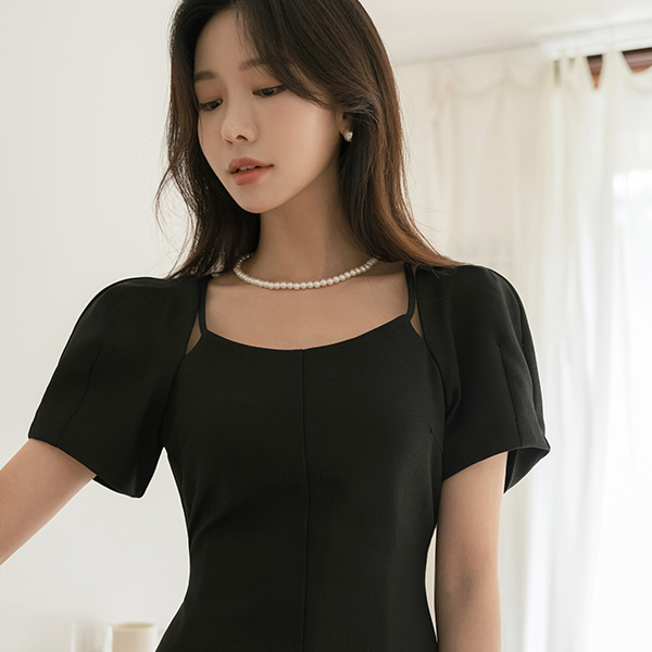Neck Line Point Volume Sleeves Dress