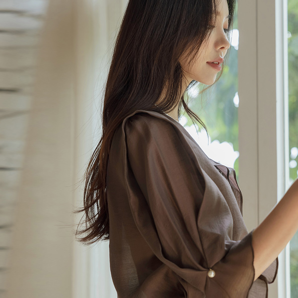 Romantic Ruffle Point Volume Sleeves Pearl Blouse Ⅱ