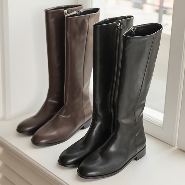 Slim Simple 라운드코 Zipper Long Boots