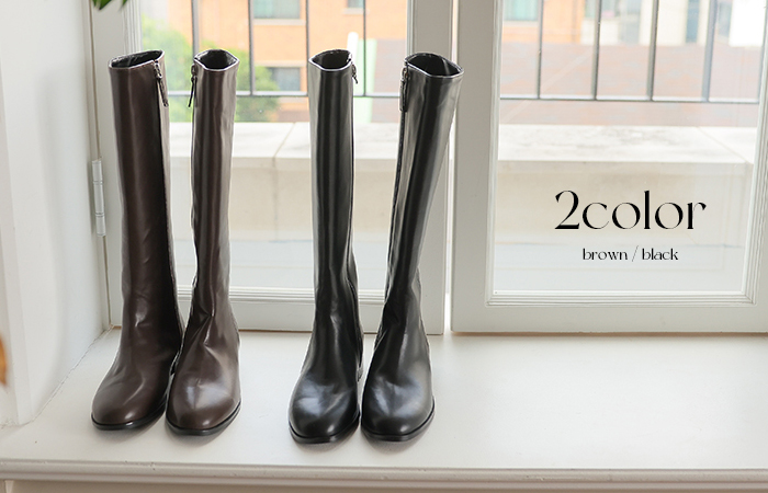 Slim Simple 라운드코 Zipper Long Boots