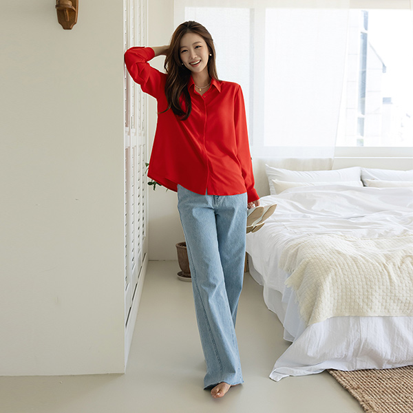 Diagonal Line Natural Cutting Wide Denim Pants