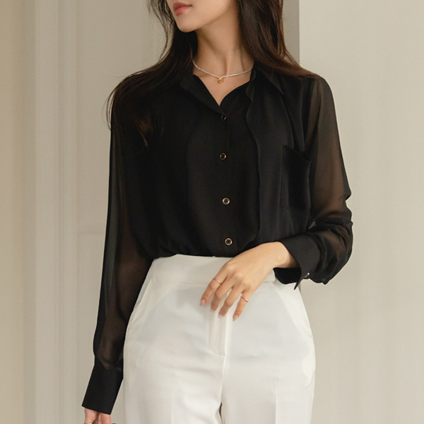 Gold-Ring Button Double Fabric Chic Blouse