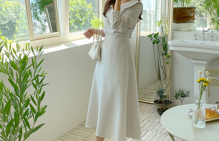 아뜰리 slender Polo Shirring Long Dress